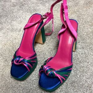 Vibrant Pink, Blue & Green Knot Block Heel Sandals for Women
